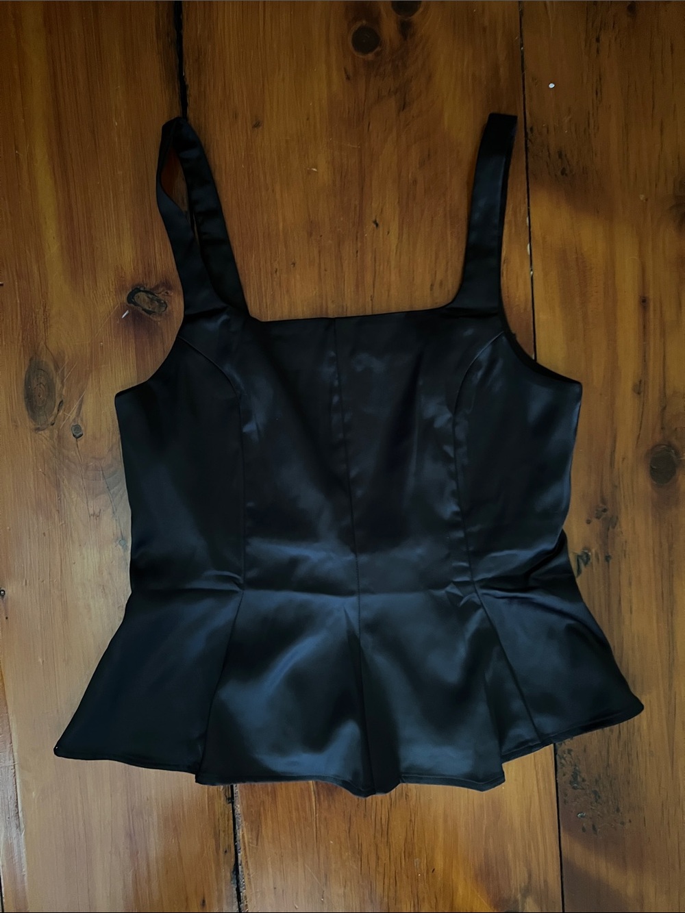 Satin Peplum Tank Top - Black